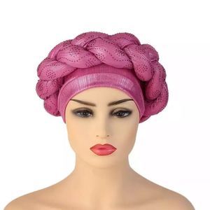 Pink Twisted Stretchy African Turban Head Wrap Crystals Beanie Cap Headwear​​​
